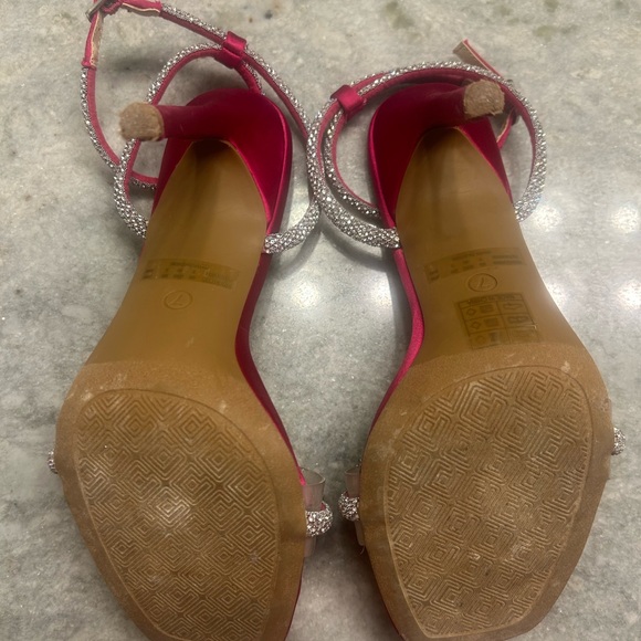 Dream Pairs Hot Pink Satin Crystal Bow Ankle-Strap Heel - Picture 9 of 9